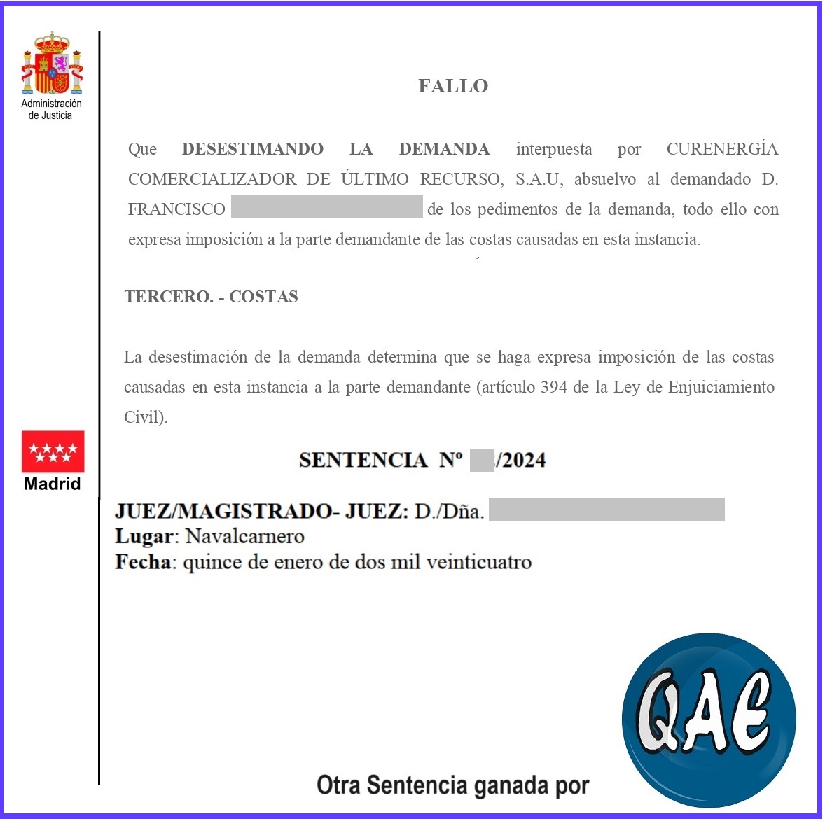 SENTENCIA ESTIMATORIA NAVALCARNERO CURENERGÍA